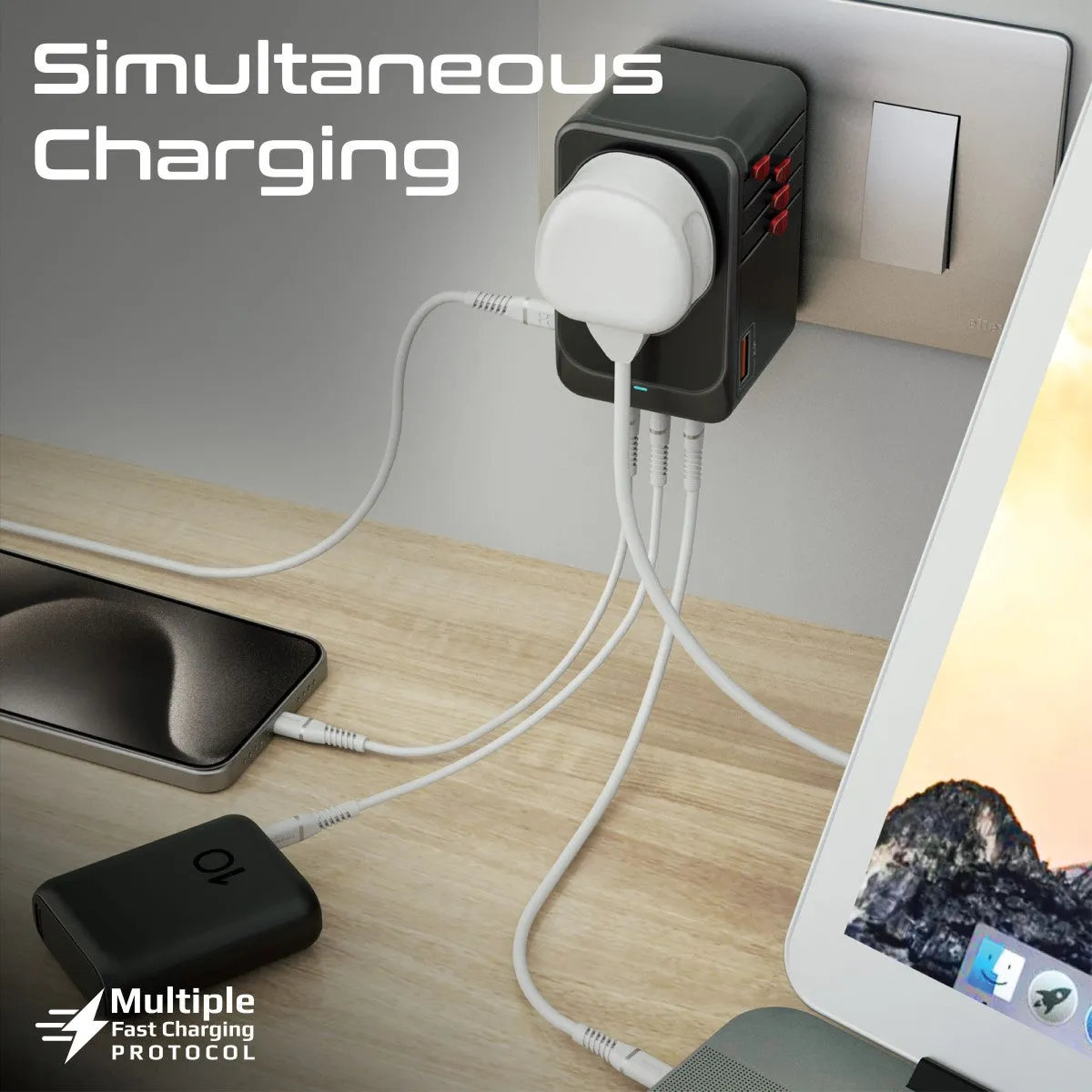 100W Power Delivery GaNFast™ Multi-Port Travel Adapter