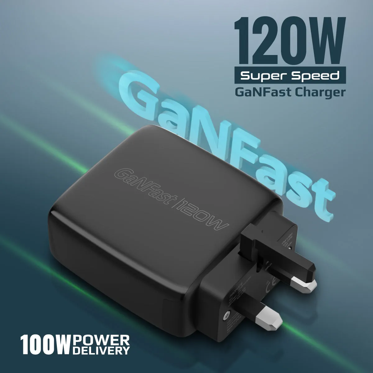 120W Super-speed GaNFast™ Charger with Power Delivery & Quick Charge 3.0