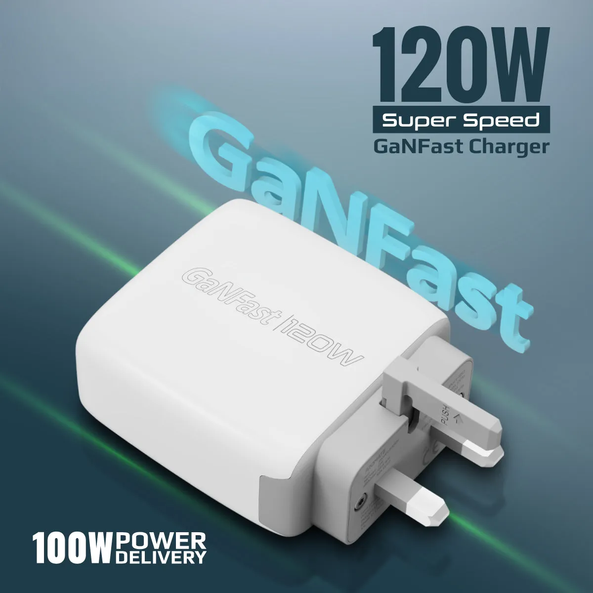 120W Super-speed GaNFast™ Charger with Power Delivery & Quick Charge 3.0