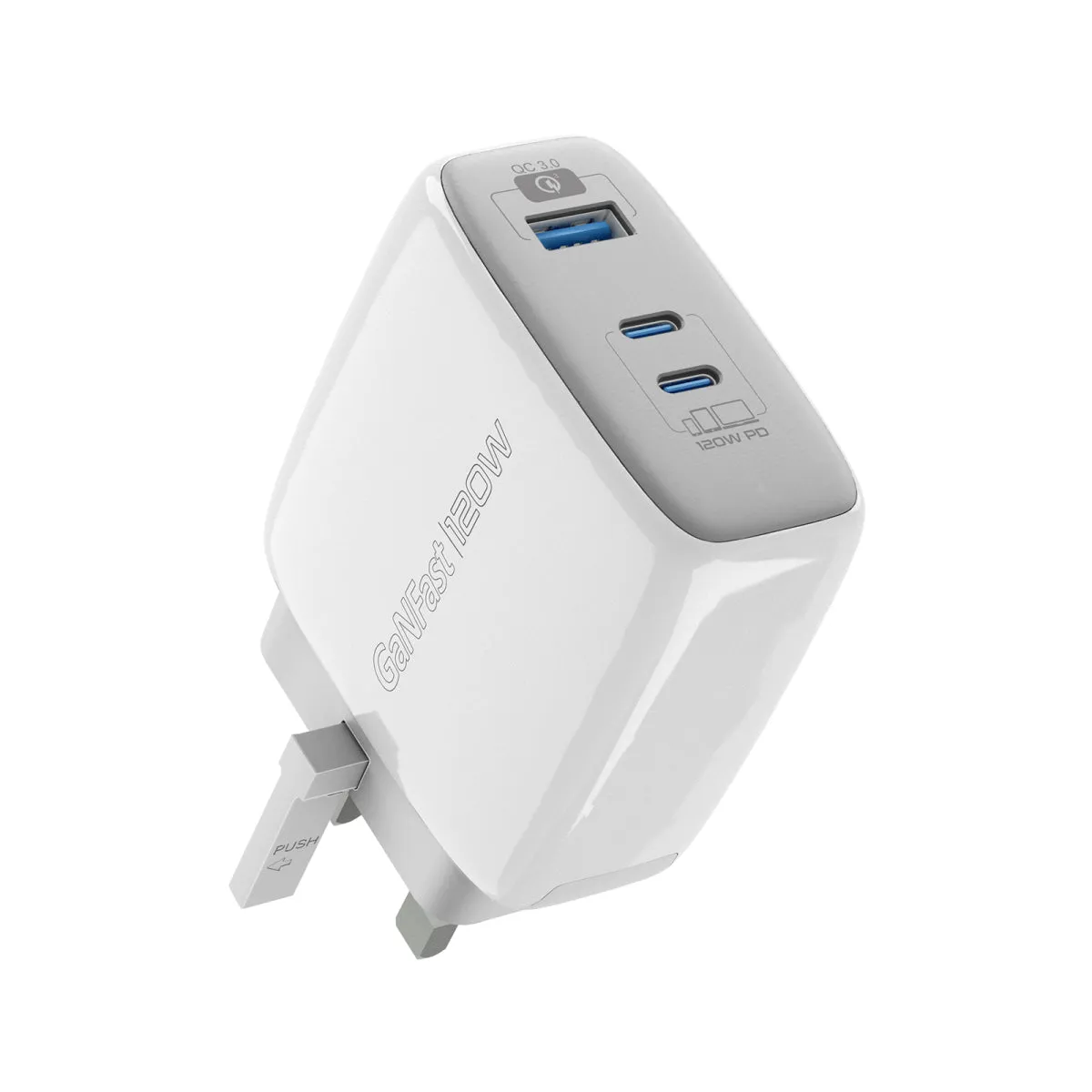 120W Super-speed GaNFast™ Charger with Power Delivery & Quick Charge 3.0