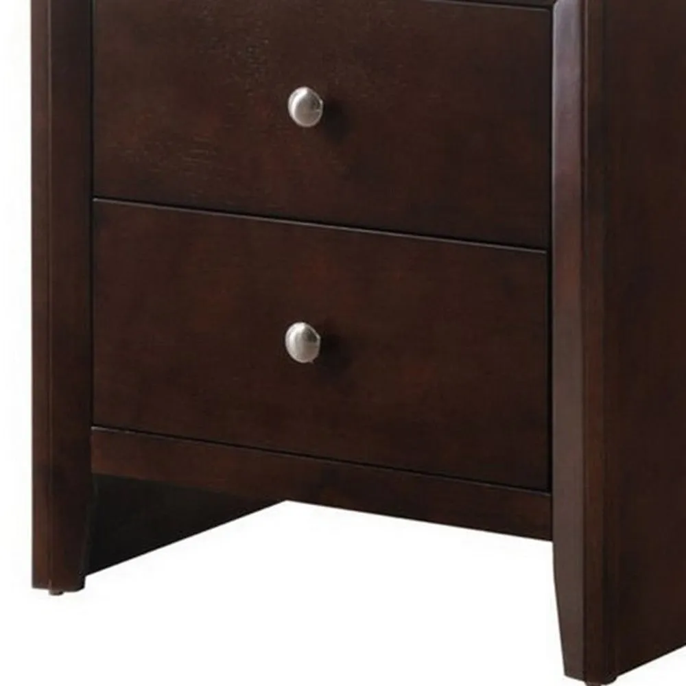 2 Drawer Nightstand with Sled Base, Cherry Brown By Casagear Home