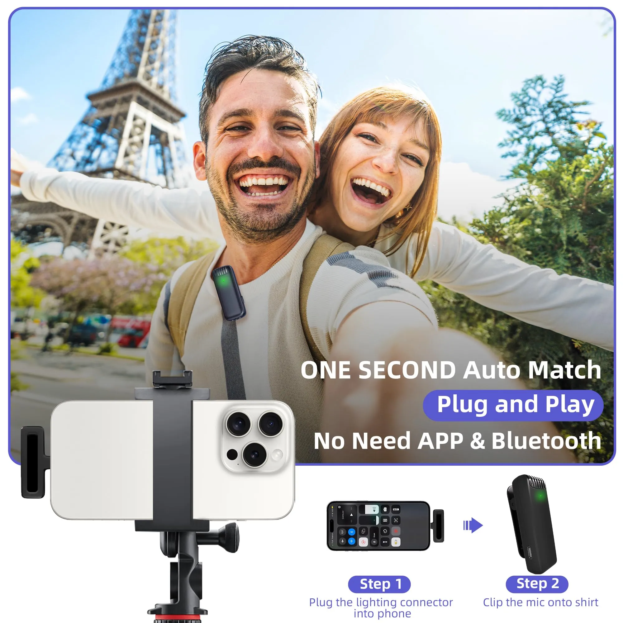 2-in-1 Wireless Lavalier Microphone for iPhone iPad with Charging Case - Mini Microphone Lapel Mic for Video Recording - Tiny Clip on Microphone Phone Mic for Podcast Camera Vlogging YouTube Tiktok
