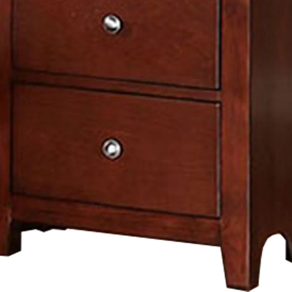 25 Inches 2 Drawer Wooden Nightstand with Metal Pulls, Brown By Casagear Home