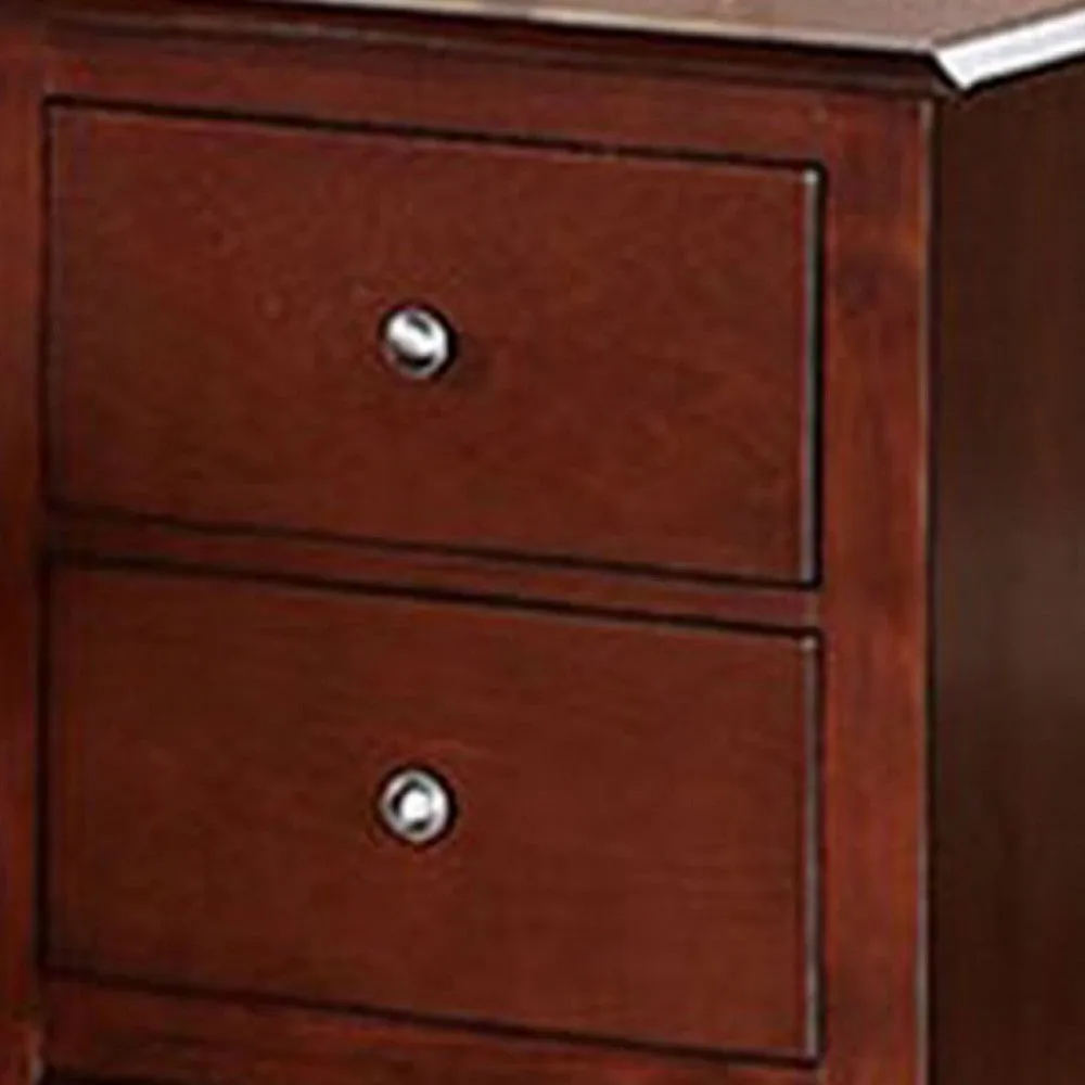 25 Inches 2 Drawer Wooden Nightstand with Metal Pulls, Brown By Casagear Home