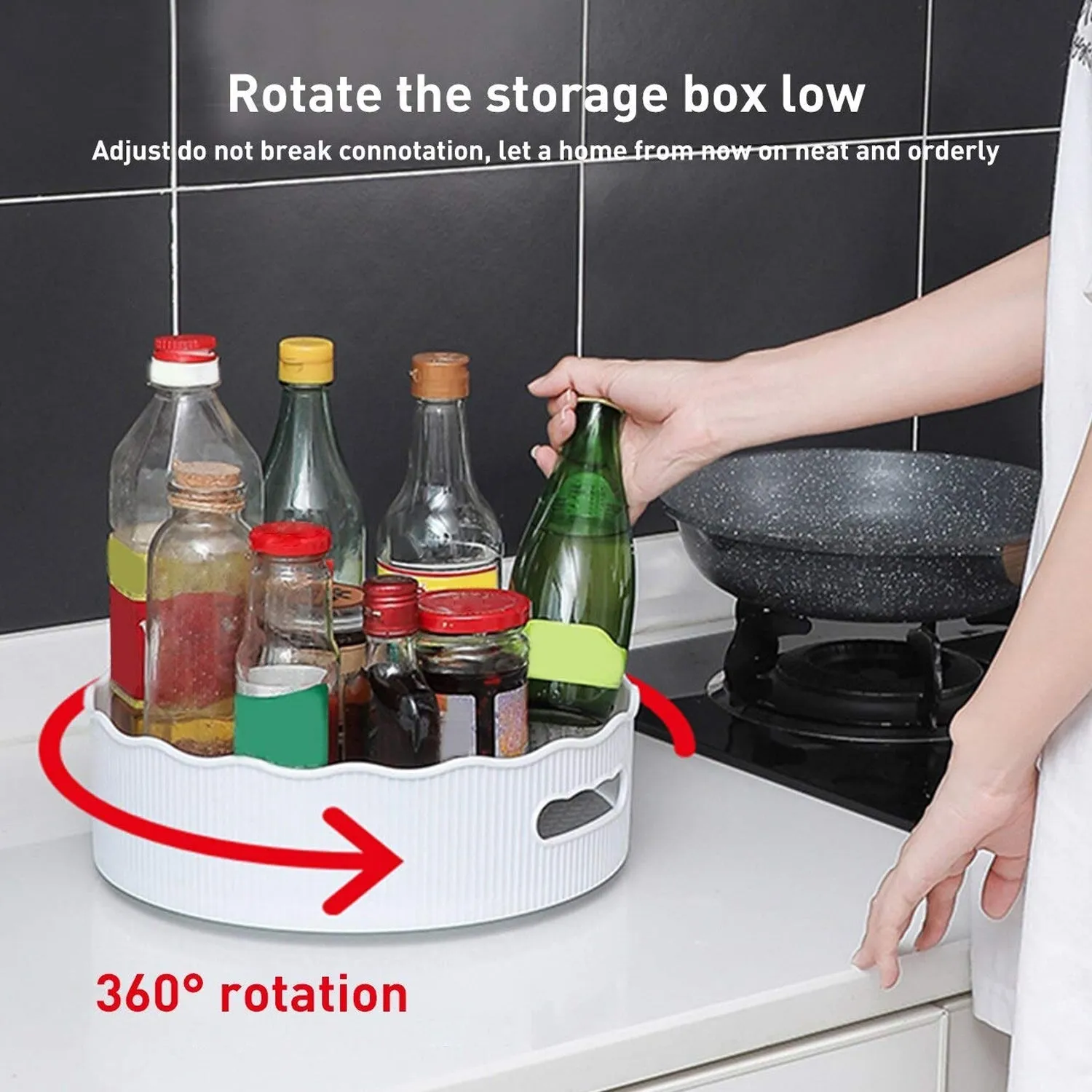 2939 360 Degree Rotating Kitchen Organizer Trolley For Storage / Revolving Tray / Turntable Dining Table Organizer With Brown Box