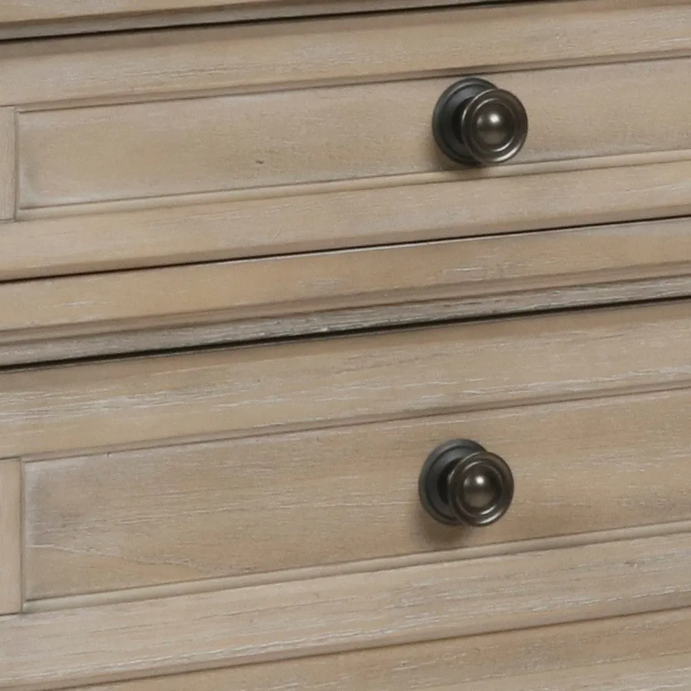 3 Drawer Wooden Nightstand with Round Knobs and Bun Feet, Weathered Brown By Casagear Home