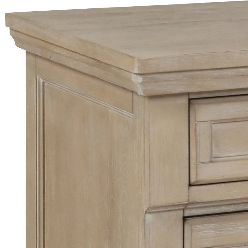 3 Drawer Wooden Nightstand with Round Knobs and Bun Feet, Weathered Brown By Casagear Home
