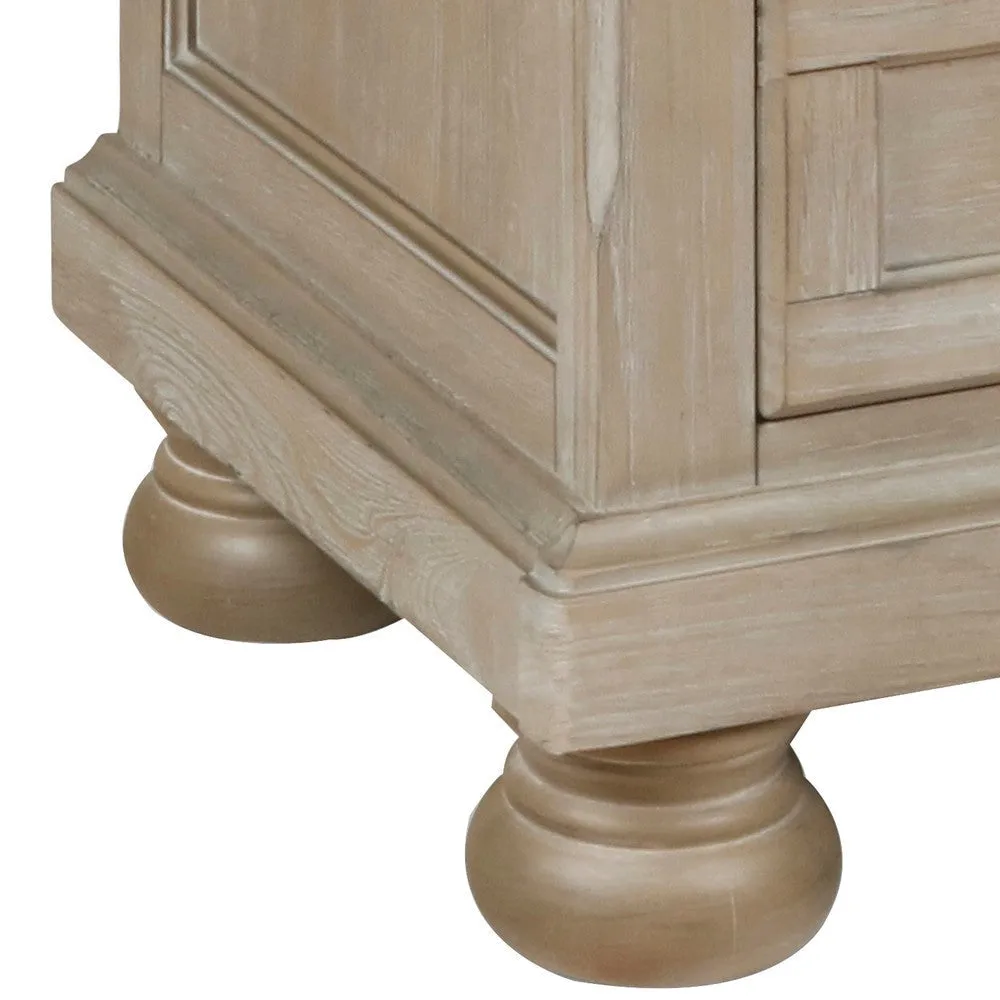 3 Drawer Wooden Nightstand with Round Knobs and Bun Feet, Weathered Brown By Casagear Home