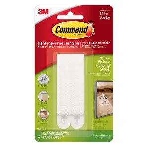 3M Command Narrow Picture Hanging Strips 4 Sets