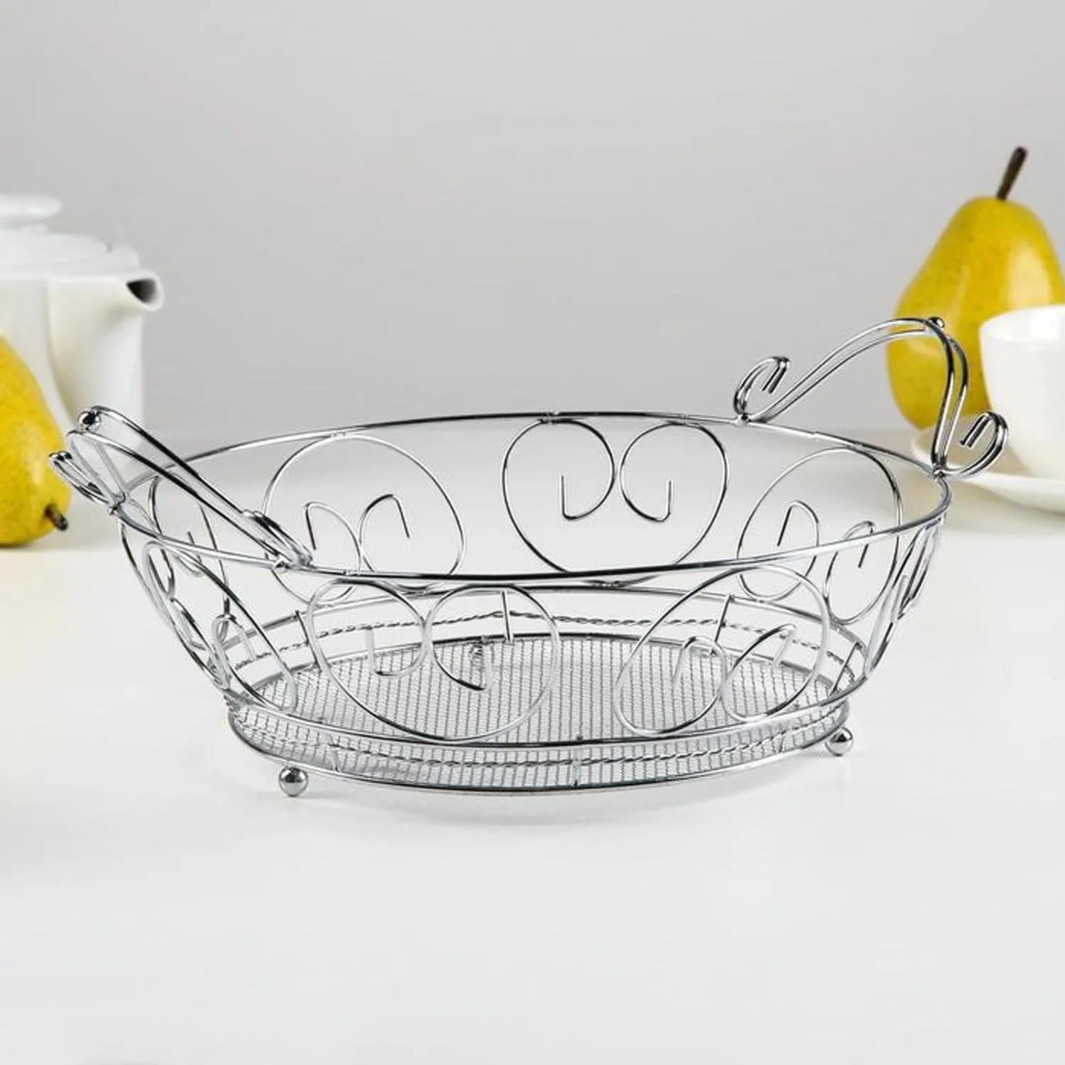 5267 Multipurpose  round shape Stainless Steel Modern Folding Fruit and Vegetable Basket (Silver, 8 Shapes)
