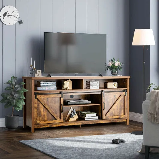 59 Inch Sliding Barn Door TV Stand with Adjustable Shelves for TVs up to 65 Inch-Coffee