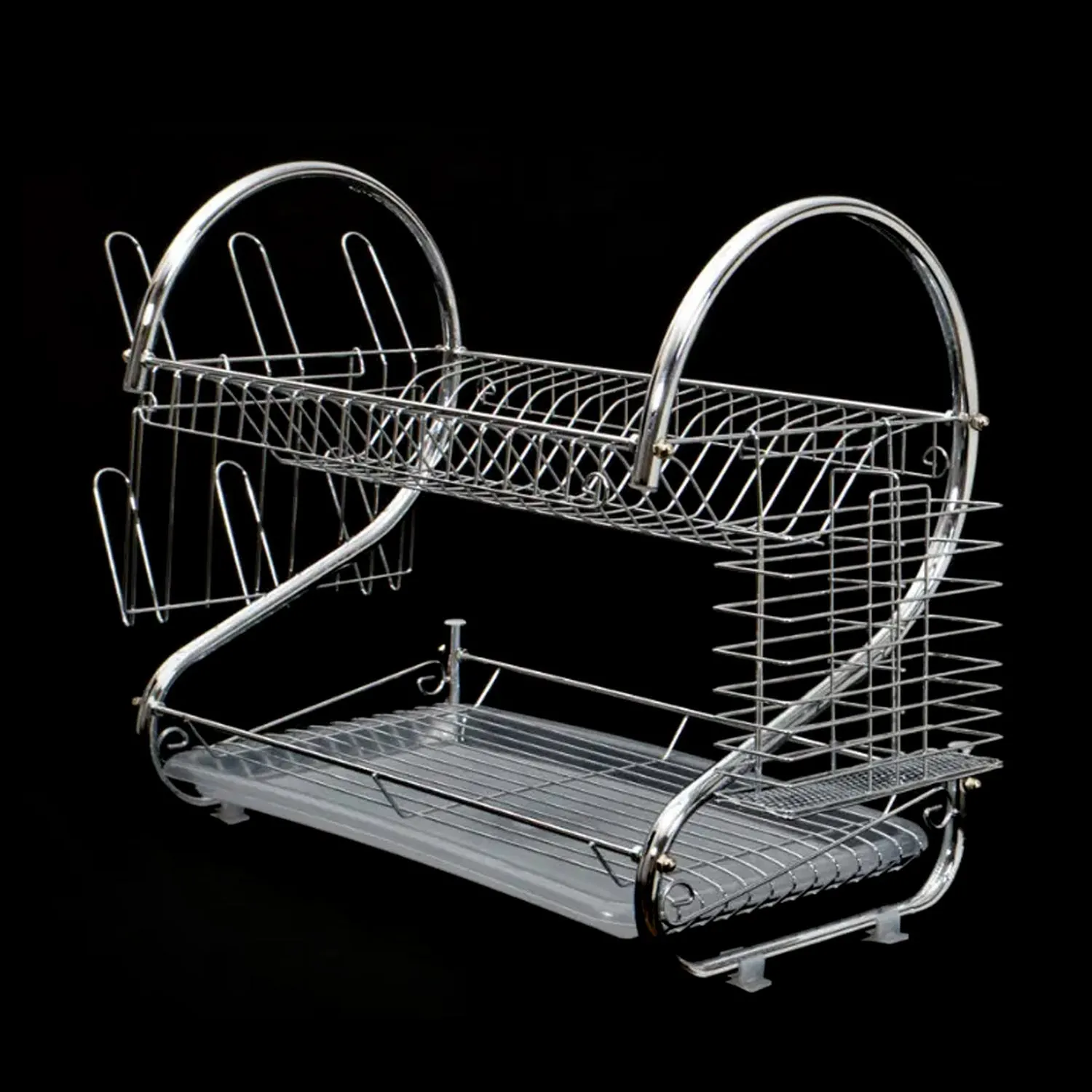 7670 Kitchen Dish Cup Drying Rack 2 Tier Drainer Dryer Tray Cutlery Holder Organizer 59cm