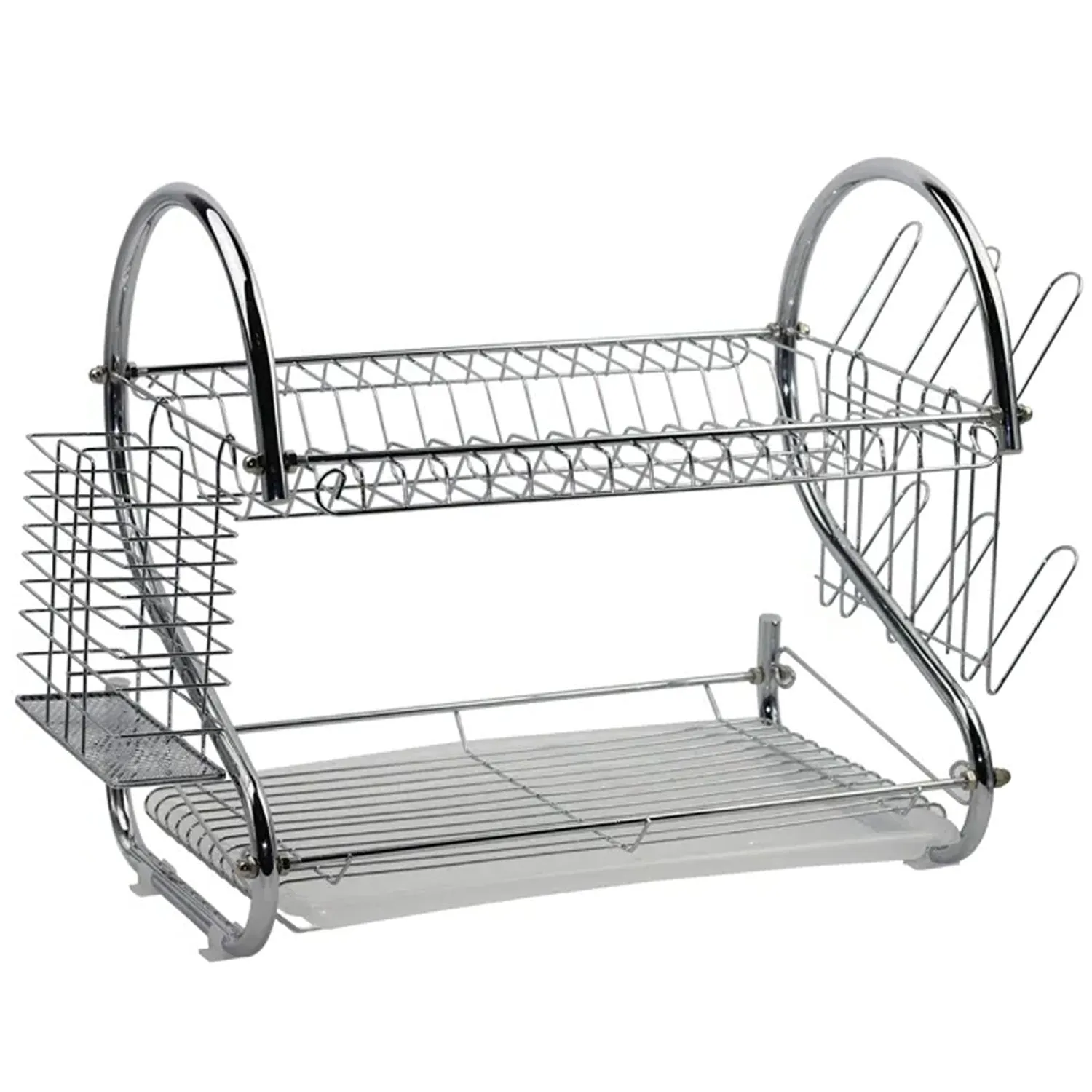 7670 Kitchen Dish Cup Drying Rack 2 Tier Drainer Dryer Tray Cutlery Holder Organizer 59cm