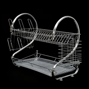 7670 Kitchen Dish Cup Drying Rack 2 Tier Drainer Dryer Tray Cutlery Holder Organizer 59cm