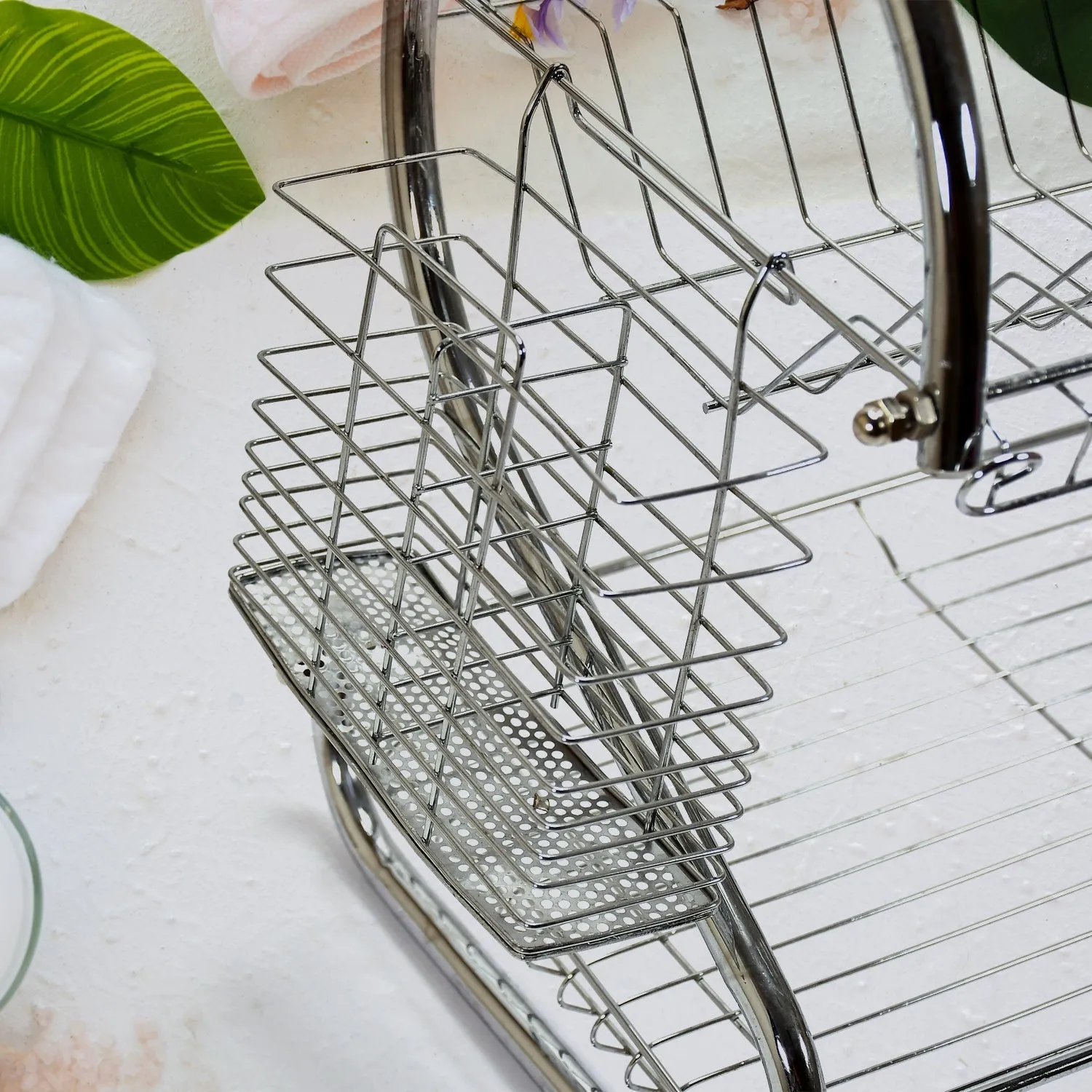 7670 Kitchen Dish Cup Drying Rack 2 Tier Drainer Dryer Tray Cutlery Holder Organizer 59cm