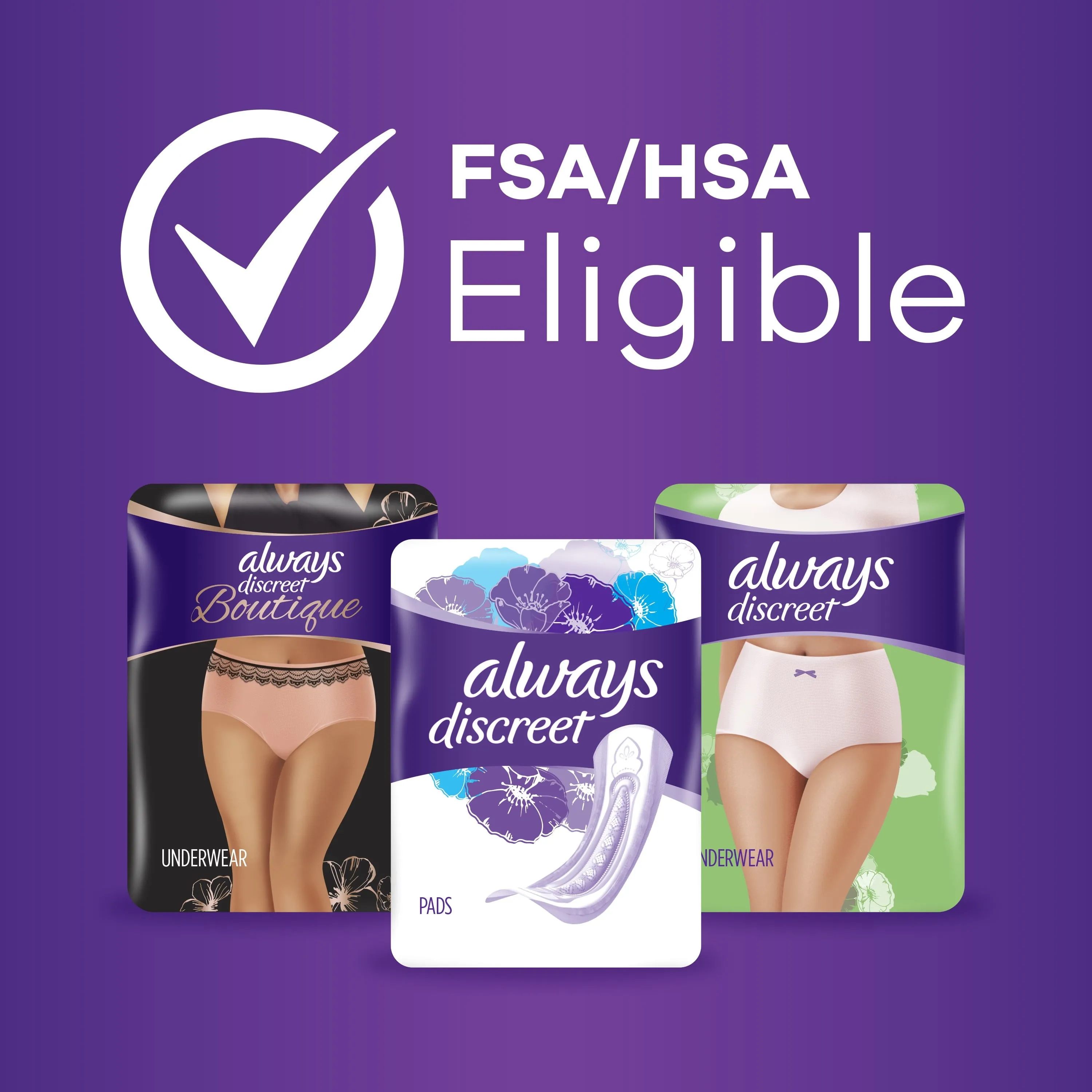 Always Discreet Incontinence Pads, Extra Heavy Absorbency, Long Length, 45 CT