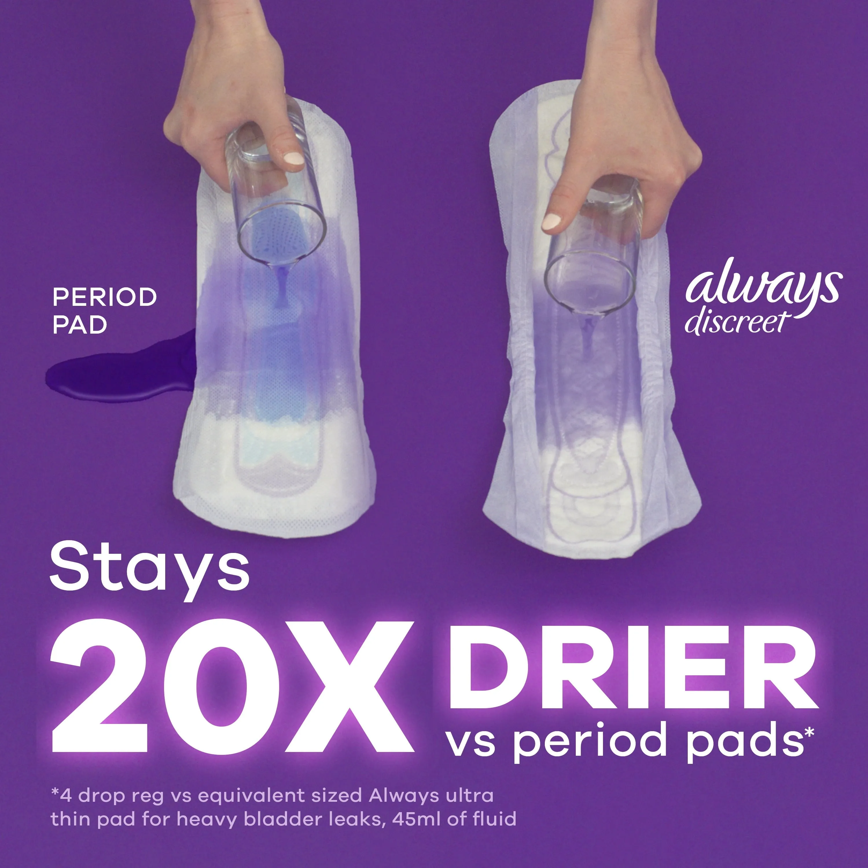 Always Discreet Incontinence Pads, Extra Heavy Absorbency, Long Length, 45 CT