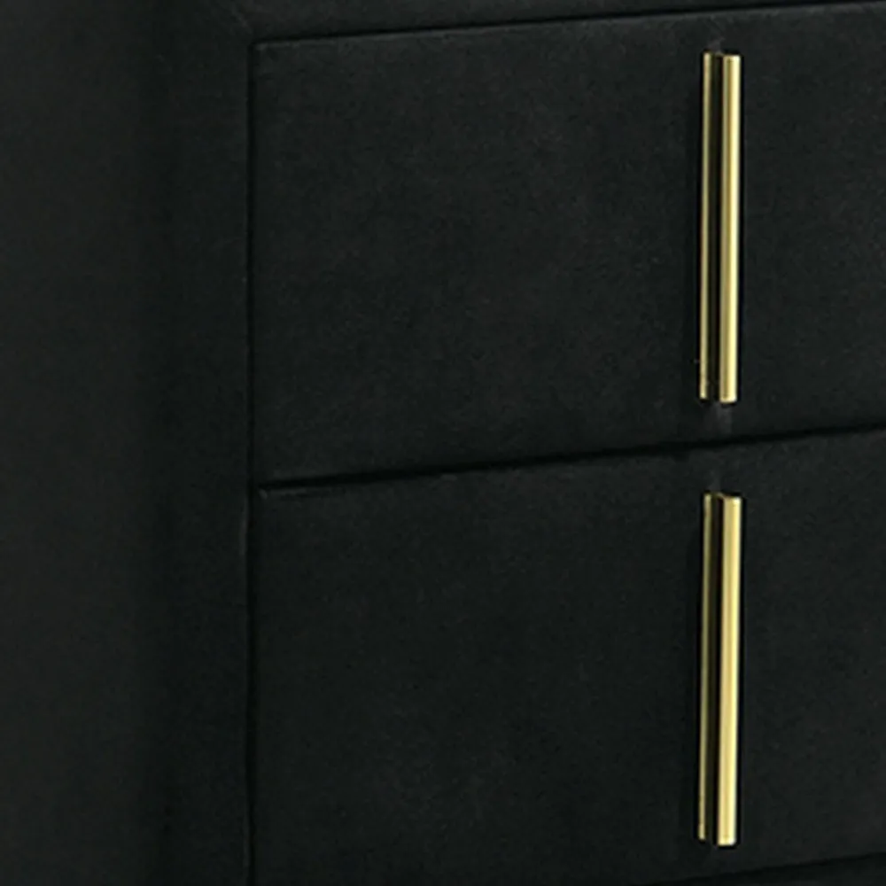 Bios 24 Inch Nightstand, 2 Drawers, Black Vegan Faux Leather, Gold Accents By Casagear Home