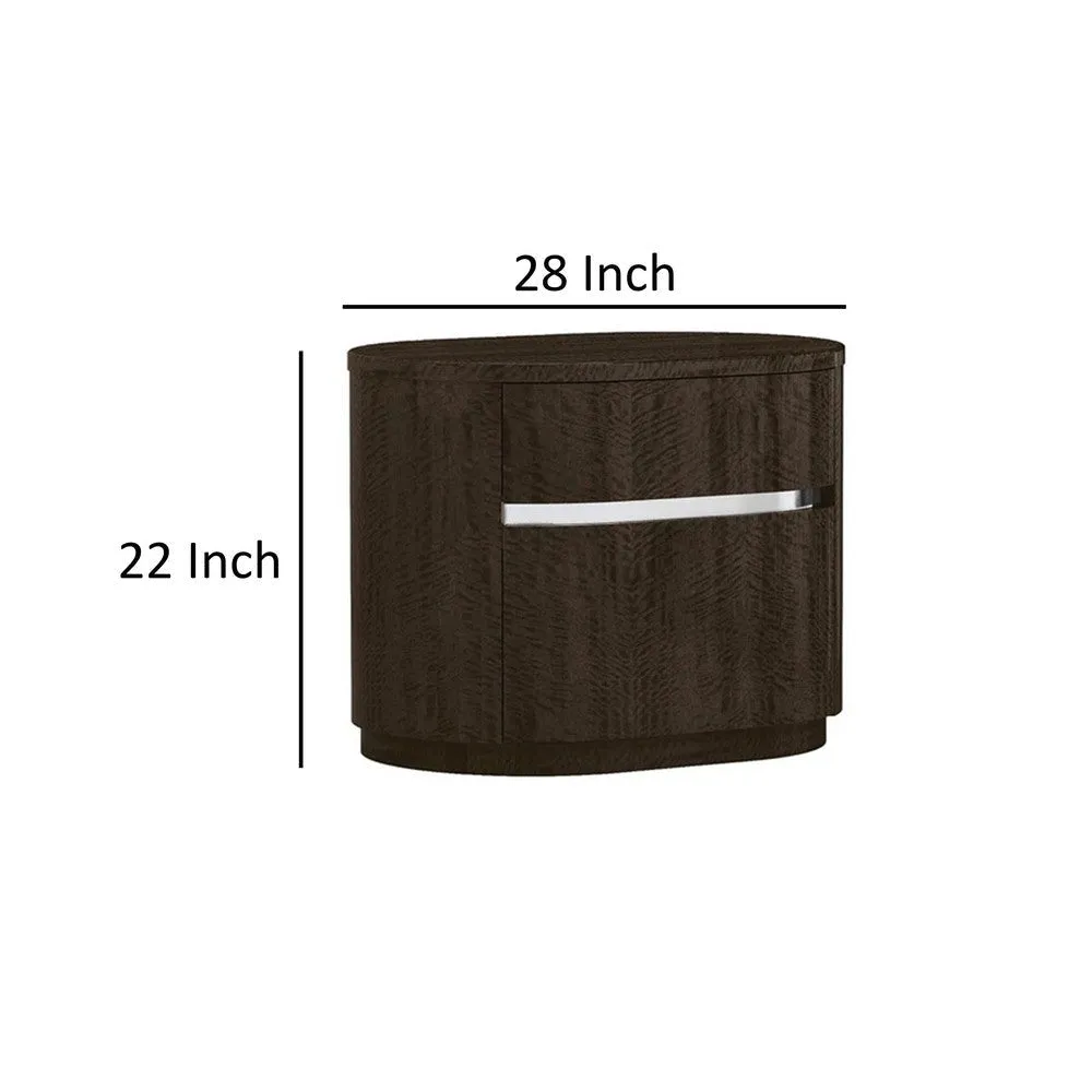 Cary Nightstand with Storage, Dark Walnut Brown, Steel Handle, 28 Inch By Casagear Home