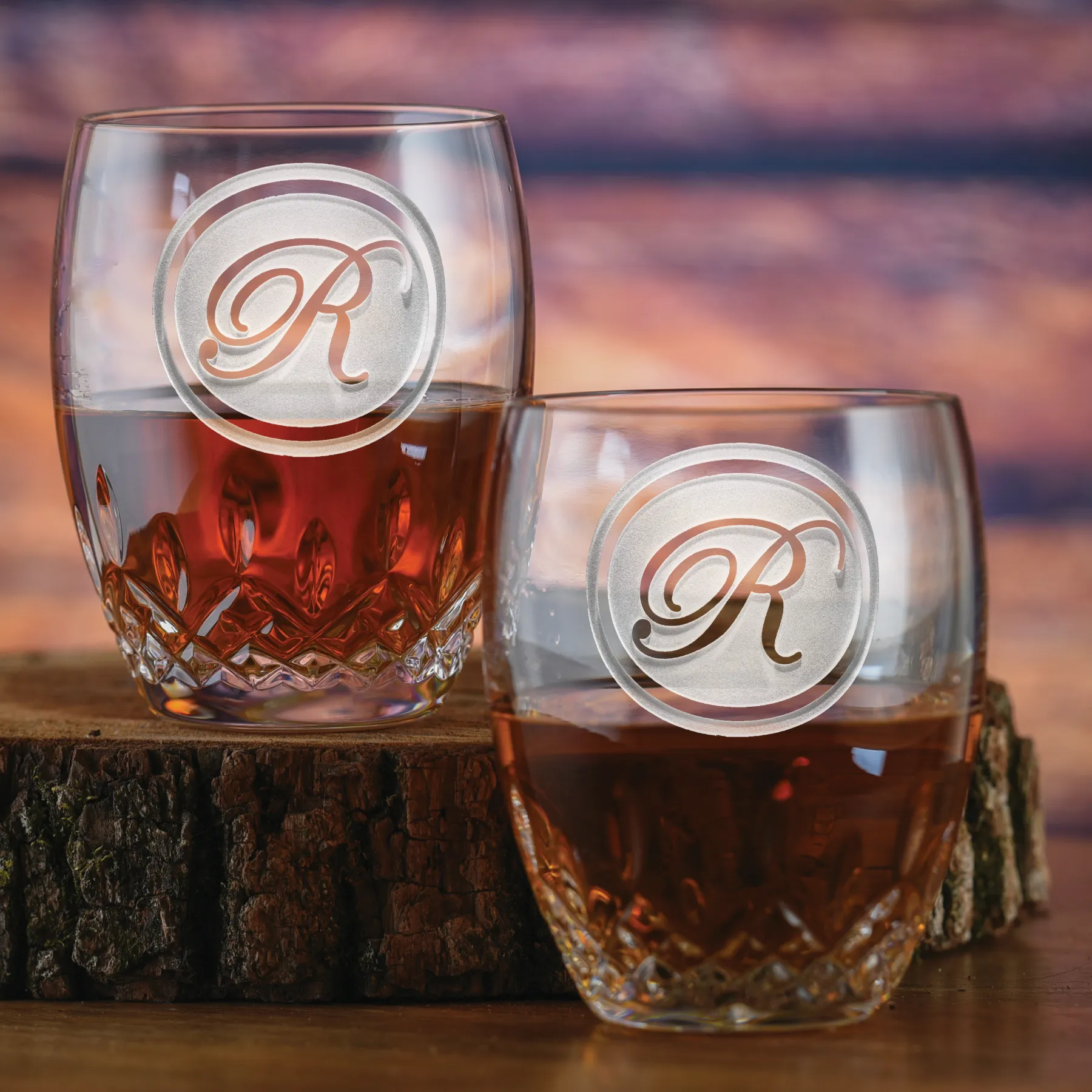 Engraved Waterford Crystal Rocks Glasses, PAIR