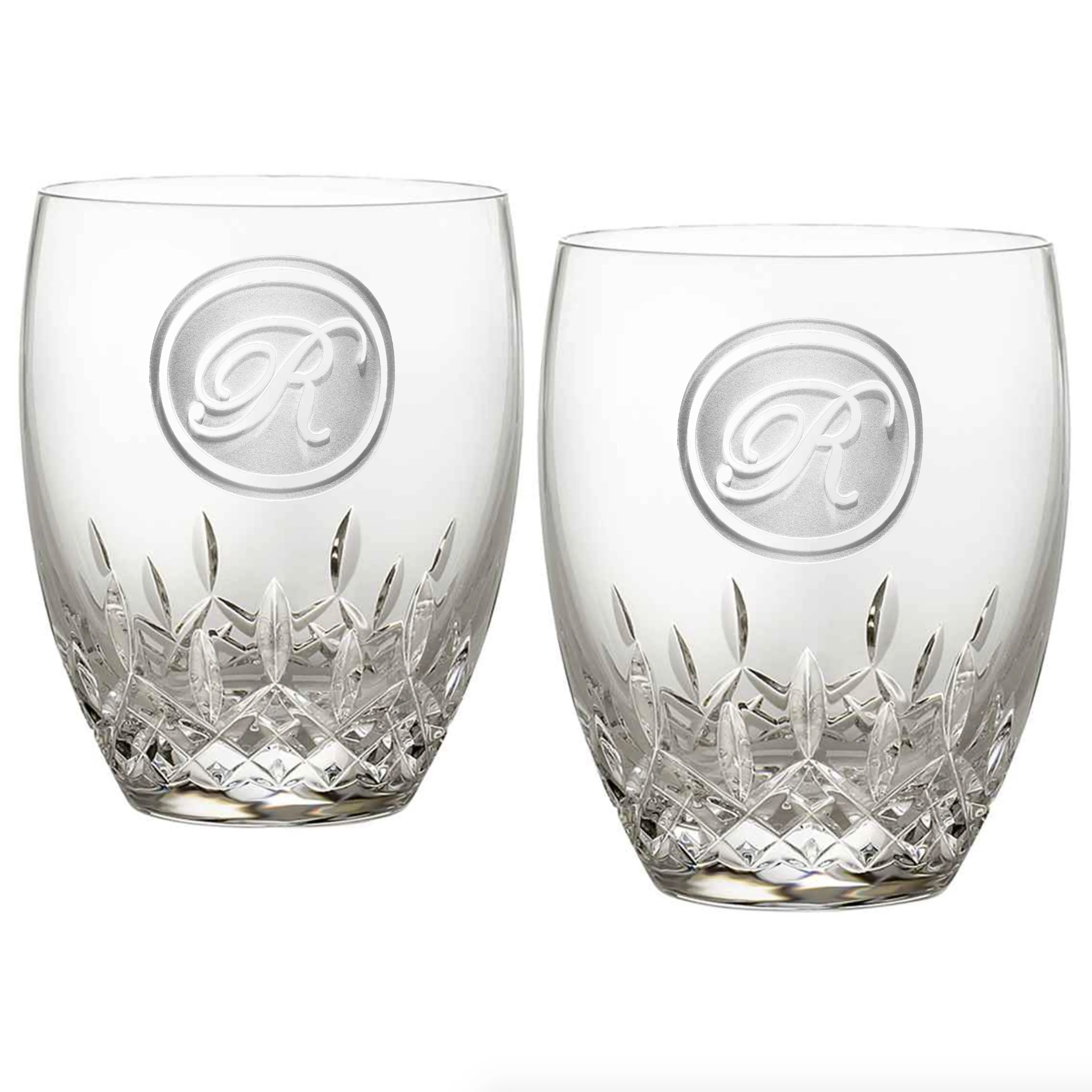 Engraved Waterford Crystal Rocks Glasses, PAIR