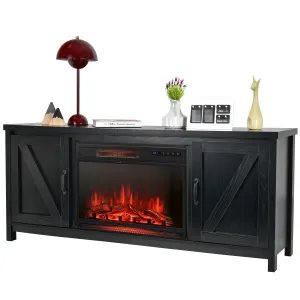 Fireplace TV Stand for TVs Up to 65 Inch, Fireplace Media Console Table with Barn Doors, Electric Heater with Adjustable Brightness & Remote