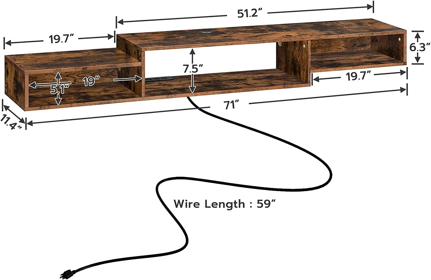 Floating TV Stand Wall Mounted TV Stand with Power Outlet, Floating TV Shelf with LED