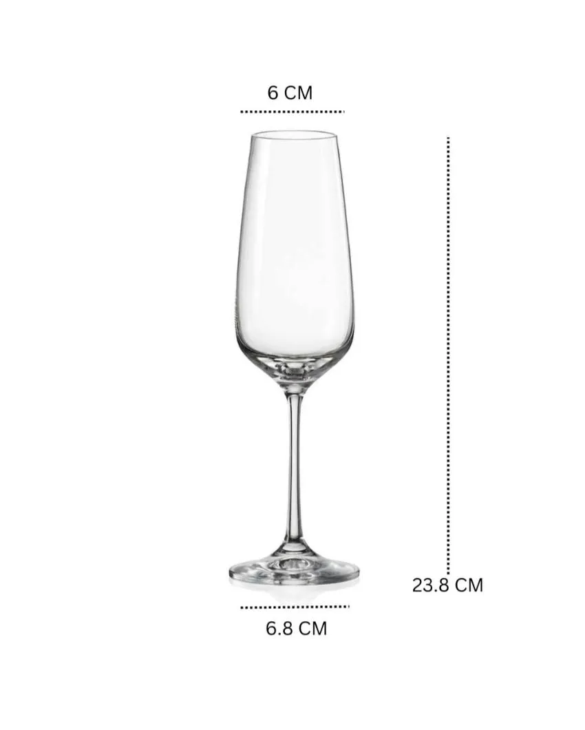 Giselle Champagne Flute Clear Bohemia Crystal Glassware | Set of 6 | 2 x 9 inches | 350ml
