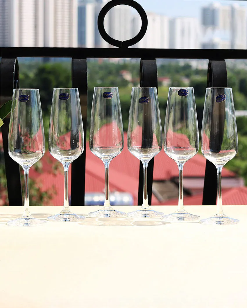 Giselle Champagne Flute Clear Bohemia Crystal Glassware | Set of 6 | 2 x 9 inches | 350ml