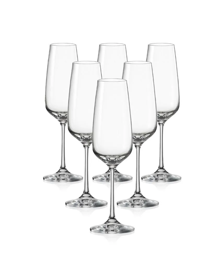 Giselle Champagne Flute Clear Bohemia Crystal Glassware | Set of 6 | 2 x 9 inches | 350ml