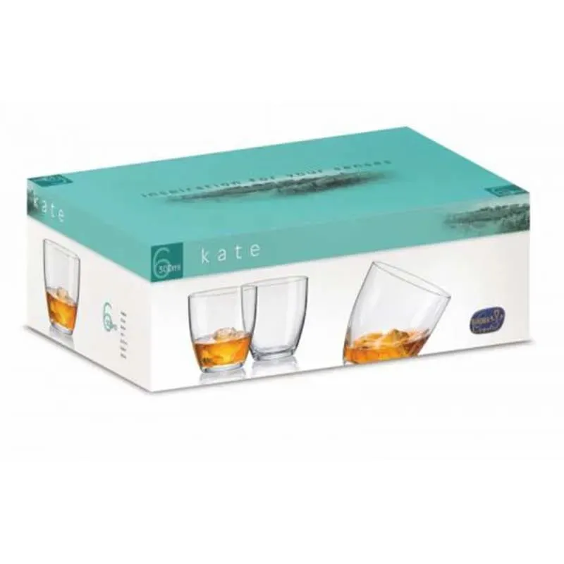 Kate Whiskey Glass Clear Bohemia Crystal Drinkware | Set of 6 | 3 x 4 inches | 300ml