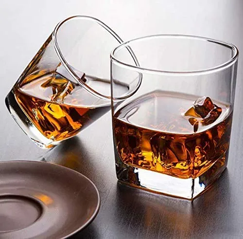Kosh Diamond Crystal Cut Whiskey Bar Glass for Drinking Bourbon, Whisky, Scotch, Cocktails, Cognac- Old Fashioned Cocktail Tumblers 300 ML (Approx) (Set of 6) (Rock Plaza)