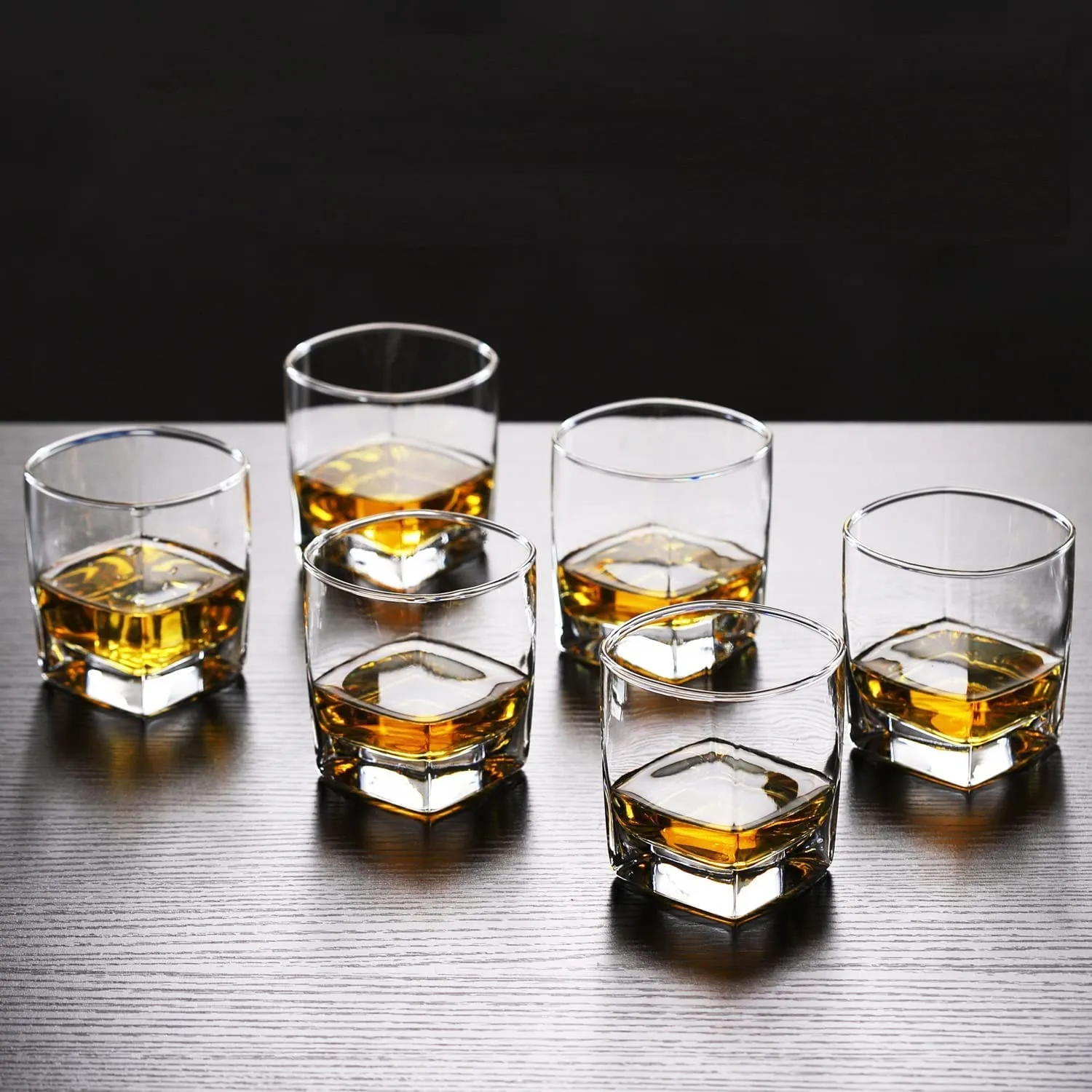 Kosh Diamond Crystal Cut Whiskey Bar Glass for Drinking Bourbon, Whisky, Scotch, Cocktails, Cognac- Old Fashioned Cocktail Tumblers 300 ML (Approx) (Set of 6) (Rock Plaza)