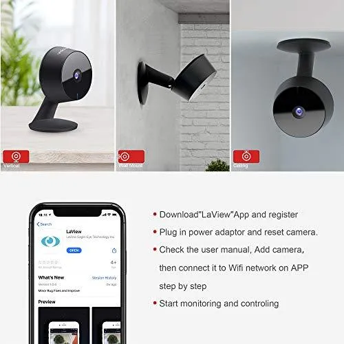 LaView Security Cameras 4pc,Home Security Camera Indoor 1080P,WiFi Cameras for Pet, Motion Detection, Two-Way Audio, Night Vision, Works with Alexa & Google Assistant, iOS & Android & Web Access