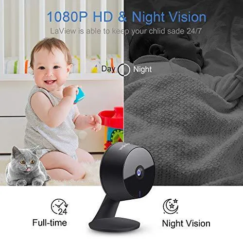 LaView Security Cameras 4pc,Home Security Camera Indoor 1080P,WiFi Cameras for Pet, Motion Detection, Two-Way Audio, Night Vision, Works with Alexa & Google Assistant, iOS & Android & Web Access