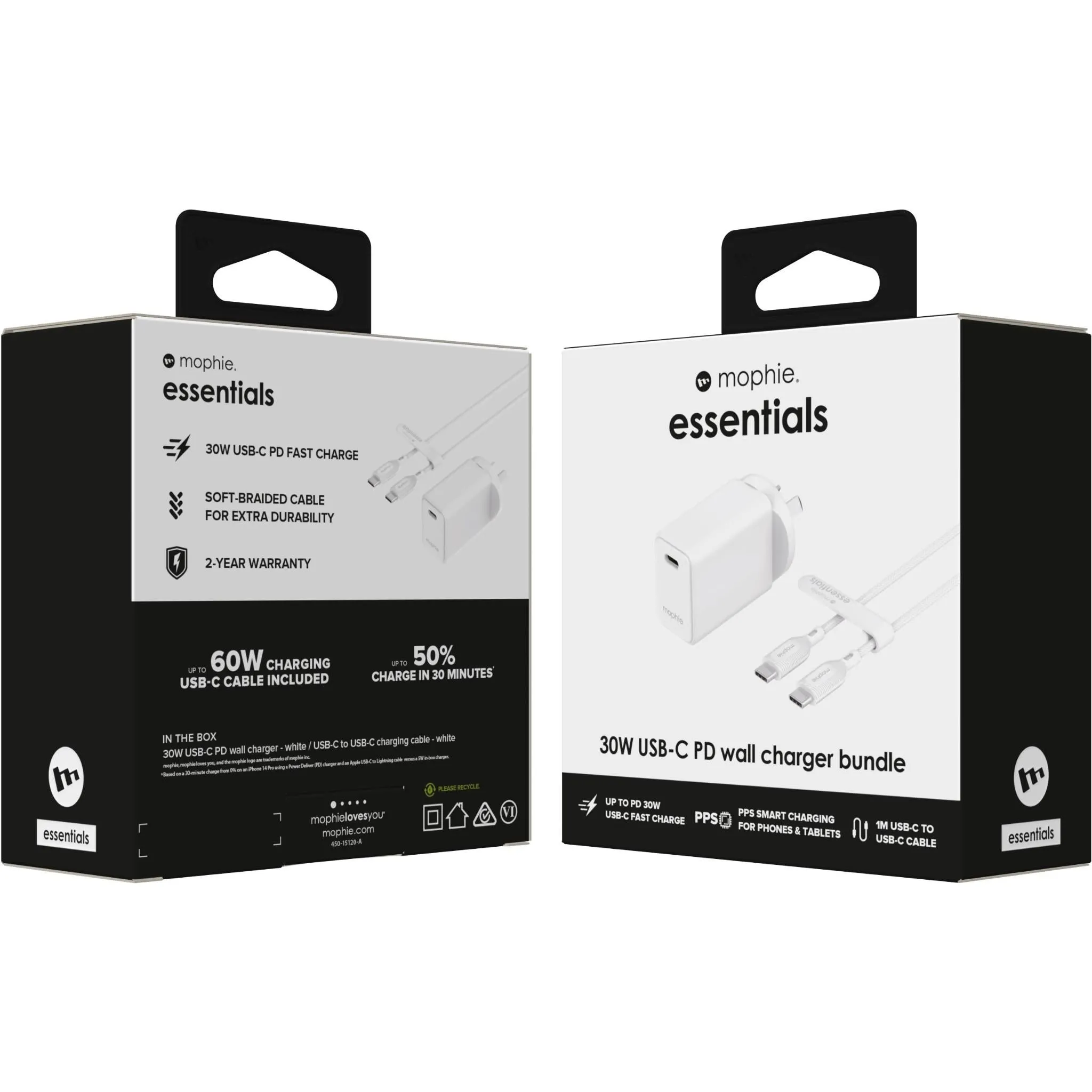 Mophie Essential 30W USB-C Wall Charger and Cable (White)