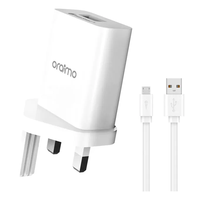 oraimo PE2.0 & QC3.0 Compatible Smart Fast Charging UK Type Wall Charger