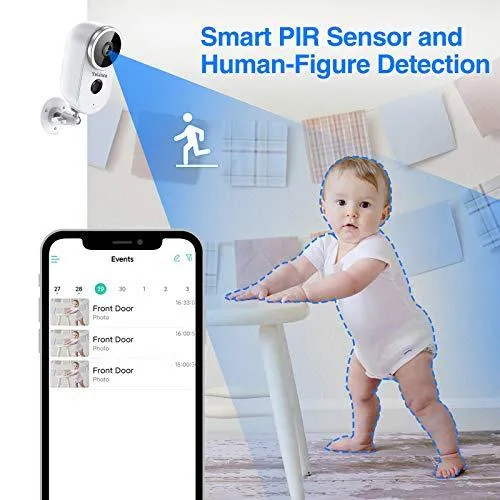 Outdoor Wireless Camera Battery Powered, Rechargeable WiFi Home Security Camera, 1080P Video 2-Way Audio Night Vision, PIR Motion Detection, Waterproof, SD Slot