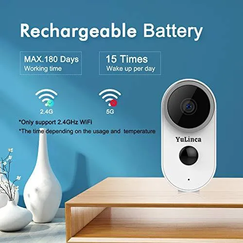 Outdoor Wireless Camera Battery Powered, Rechargeable WiFi Home Security Camera, 1080P Video 2-Way Audio Night Vision, PIR Motion Detection, Waterproof, SD Slot