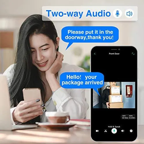 Outdoor Wireless Camera Battery Powered, Rechargeable WiFi Home Security Camera, 1080P Video 2-Way Audio Night Vision, PIR Motion Detection, Waterproof, SD Slot