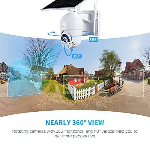 Panamalar Outdoor Camera Solar Powered, 14400mAh Wireless Rechargeable Battery Camera 1080P WiFi Home Security Camera with 360° View, Color Night Vision, PIR Motion Detection, 2-Way Audio, Waterproof