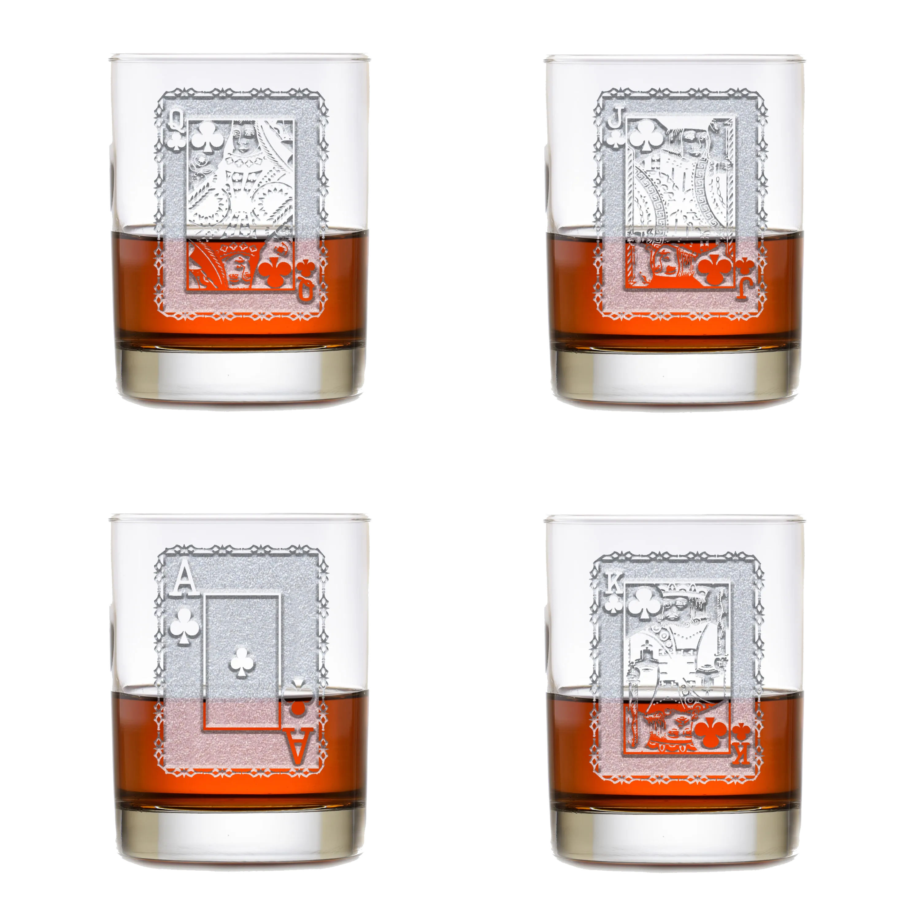 Poker Cards Rocks Glass Set of 4 - Carved