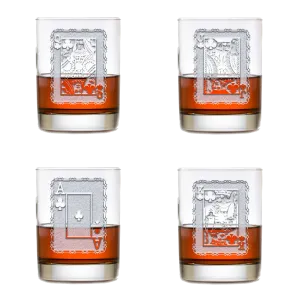 Poker Cards Rocks Glass Set of 4 - Carved