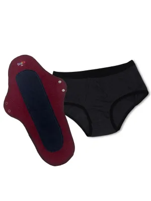Rash-Free Period Panty & Reusable Sanitary Pads Combo | Skin-Friendly | Antimicrobial Lining | Lasts Up To 1.5 Years | Leakproof & Stain-Free | Black Panty & Assorted Pad