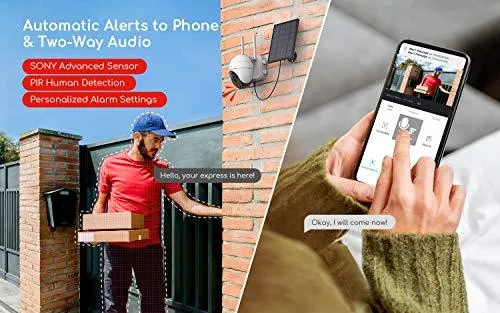 Security Camera Outdoor, Wireless WiFi 360° Pan Tilt Zoom Solar 15000mah Battery Powered Home Cameras with Night Vision, Motion Detection, 2 Way Audio, IP65 Waterproof, Encrypted SD/Cloud Storage