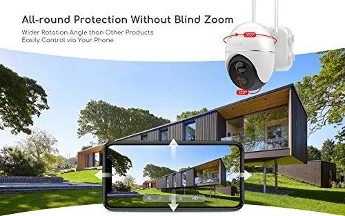 Security Camera Outdoor, Wireless WiFi 360° Pan Tilt Zoom Solar 15000mah Battery Powered Home Cameras with Night Vision, Motion Detection, 2 Way Audio, IP65 Waterproof, Encrypted SD/Cloud Storage