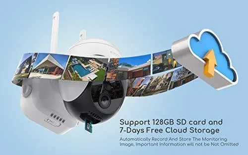 Security Camera Outdoor, Wireless WiFi 360° Pan Tilt Zoom Solar 15000mah Battery Powered Home Cameras with Night Vision, Motion Detection, 2 Way Audio, IP65 Waterproof, Encrypted SD/Cloud Storage