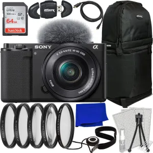 Sony Alpha ZV-E10 Mirrorless Camera with 16-50mm Lens (Black) - 7PC Accessory Bundle