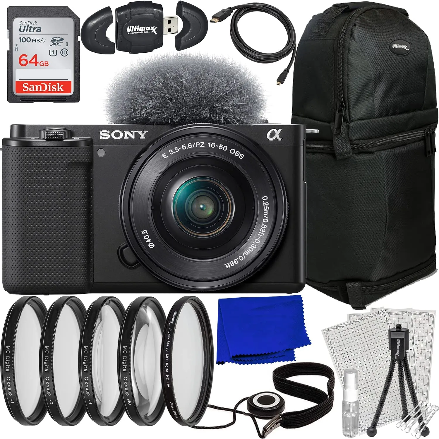 Sony Alpha ZV-E10 Mirrorless Camera with 16-50mm Lens (Black) - 7PC Accessory Bundle