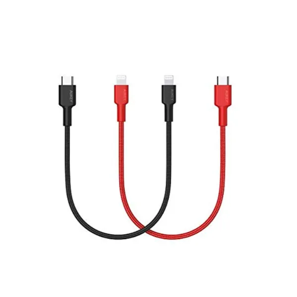 Type-C/M to Lightning Braided Cable - 1 ft x 2 (Red   Black) CB-CL06